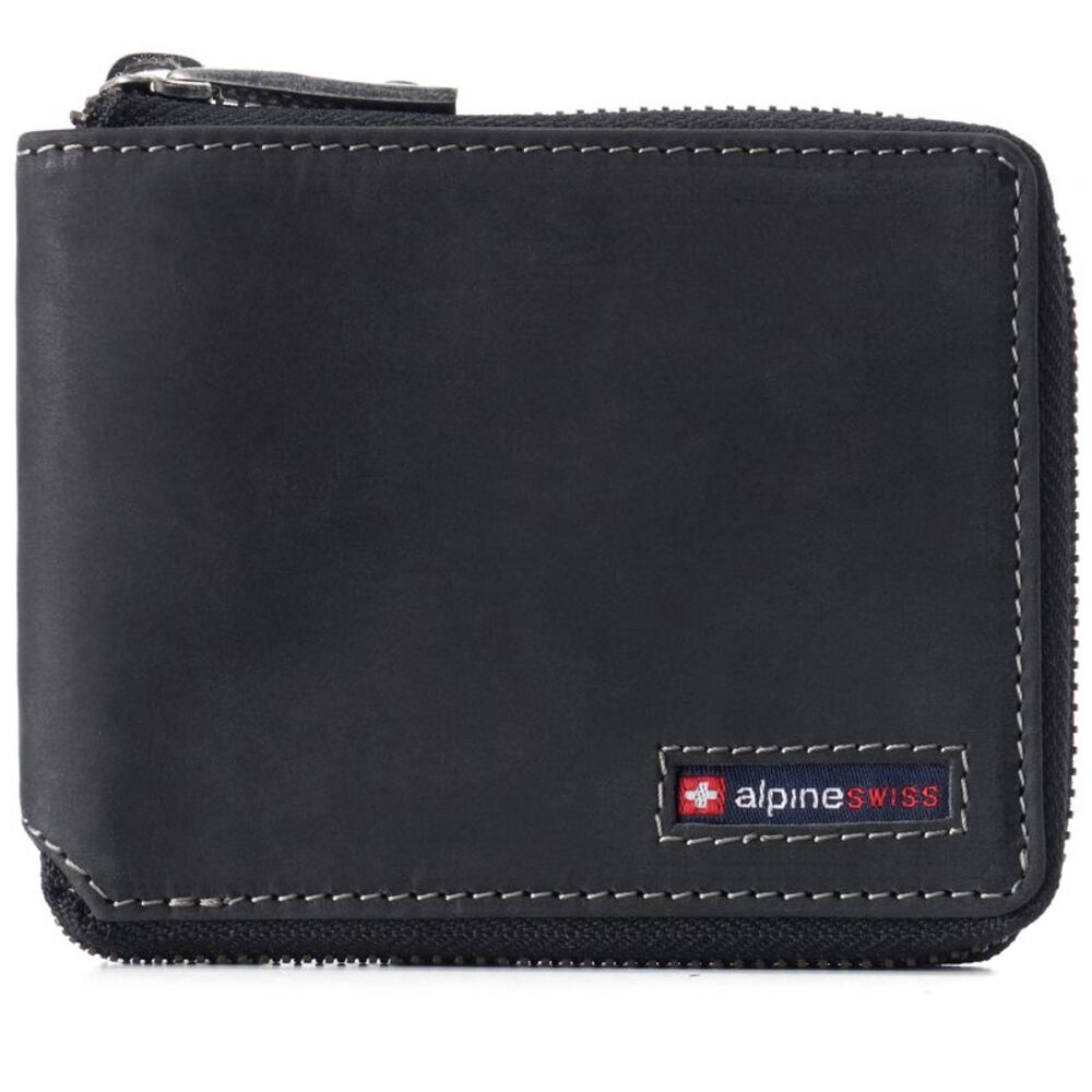 Alpine Swiss Unisex RFID Safe Zipper Wallet Genuine Leather Zip Around Bifold
